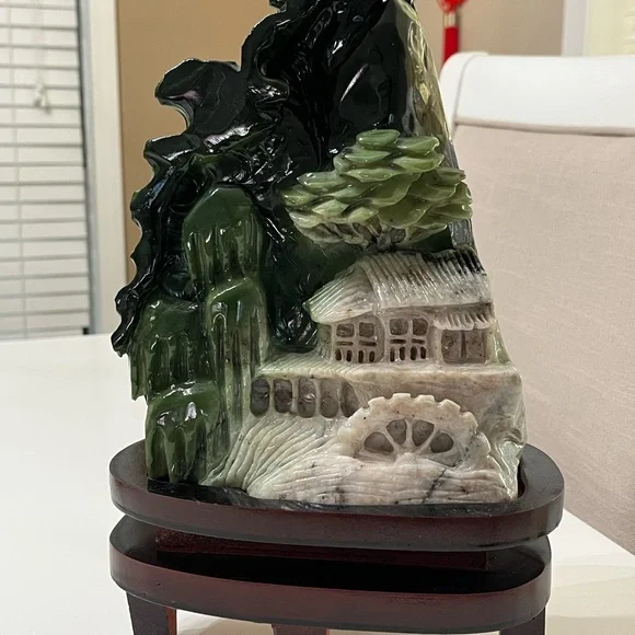 Chinese Dushan Jade Stone Carved Landscape Village Sculpture 12” Tall - Picture 6 of 10